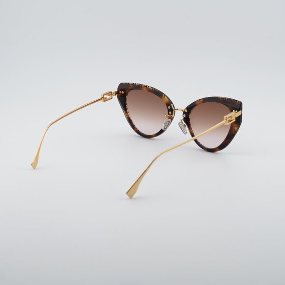 Fendi FE40014U 55F Sunglasses Havana with FF Pattern Cat Eye Frame, Brown Lenses main image 4